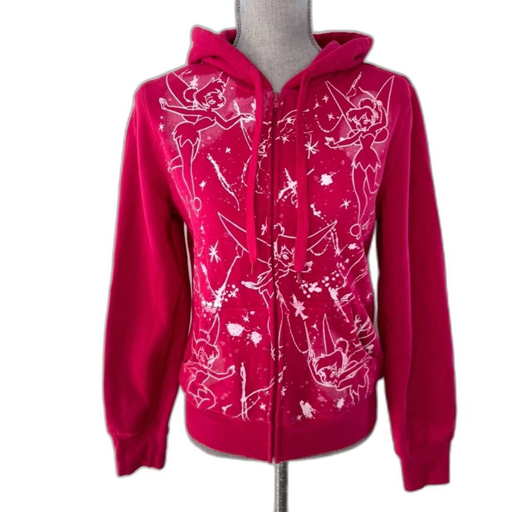 Vintage Y2k Disney Tinkerbell Raspberry Pink and White Zip Hoodie Jacket size M